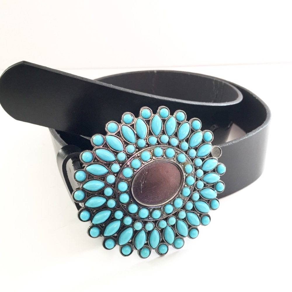 LAKE SHORE DRIVE Leather & Turquoise Belt XLarge